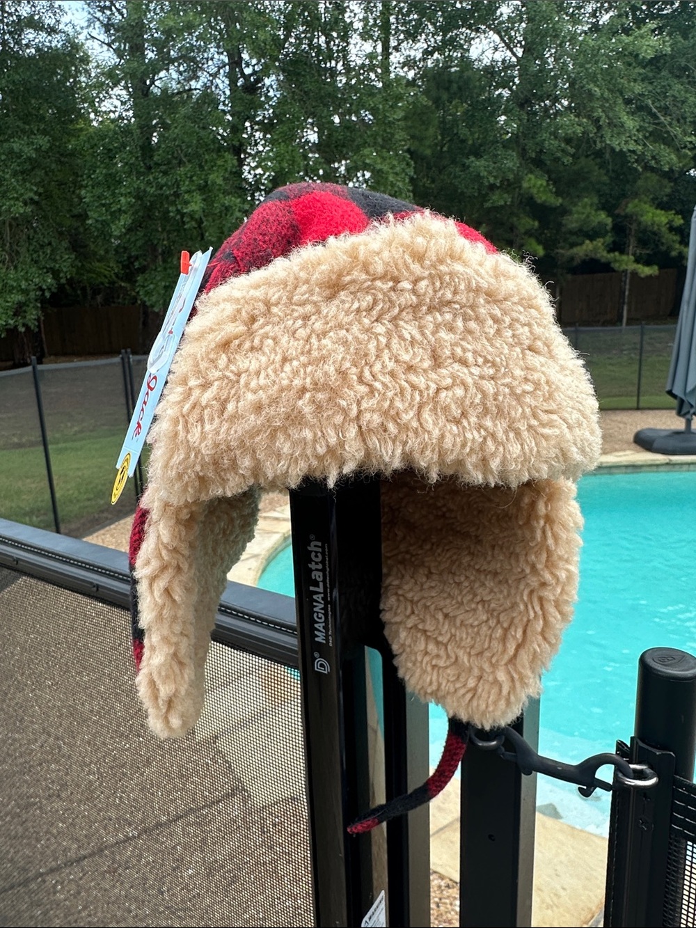 Cat & Jack Red and Black Plaid Sherpa Trapper Hat